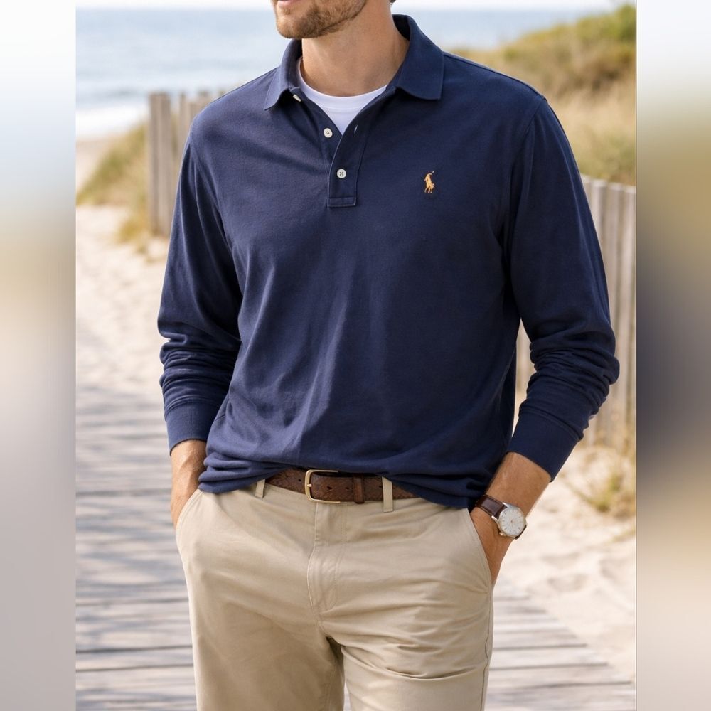 Polo Ralph Lauren Navy Long Sleeve Polo Shirt XL Classic Fit Preppy Normcore Col
